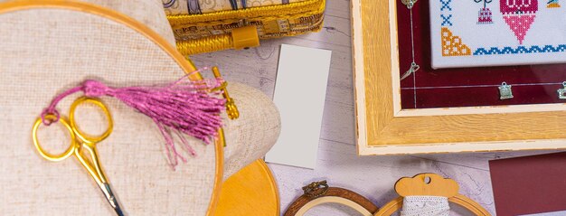 Contact desk with embroidery samples